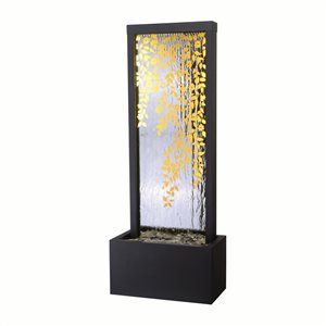 Hi-Line Gift Ltd. 46-in H Black Metal Leaves Mirror Wall Fountain