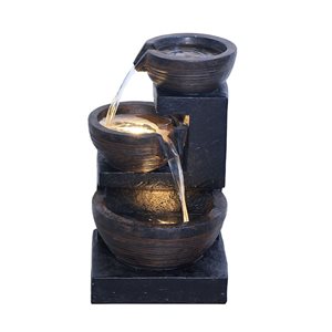 Fontaine étagée en résine Hi-Line Gift Ltd. 24 po h. noire avec 12 lumières DEL blanc chaud