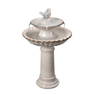 Hi-Line Gift Ltd. 26-in H Ivory Ceramic Tiered Fountain w/ Birdbath