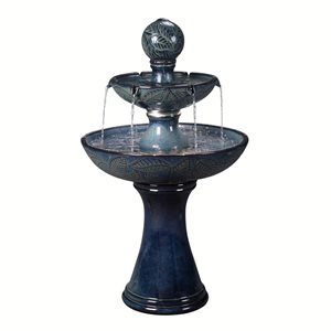 Hi-Line Gift Ltd. 38-in H Blue Ceramic 2-Tier Fountain w/ Lights
