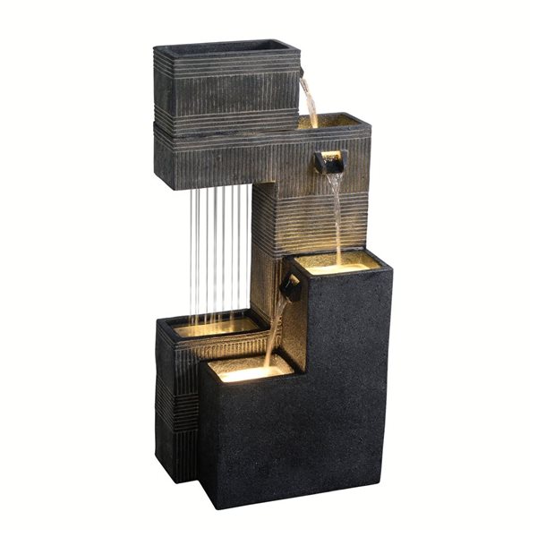 Hi-Line Gift Ltd. 33.6-in H Dark Grey Contemporary Ceramic Tiered Fountain w/ Lights