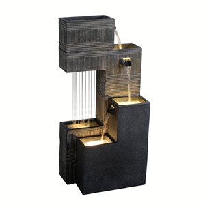 Hi-Line Gift Ltd. 33.6-in H Dark Grey Contemporary Ceramic Tiered Fountain w/ Lights