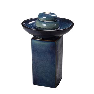 Hi-Line Gift Ltd. 29-in H Blue Ceramic Fountain Statue w/ Submersible Pump and Warm White LED Lights