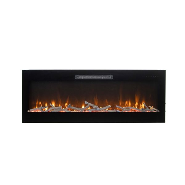 Amantii Evolution Linear 90 L x 20-in W Black LED Heater Wall Mount Electric Fireplace w/ Remote and 3 Settings