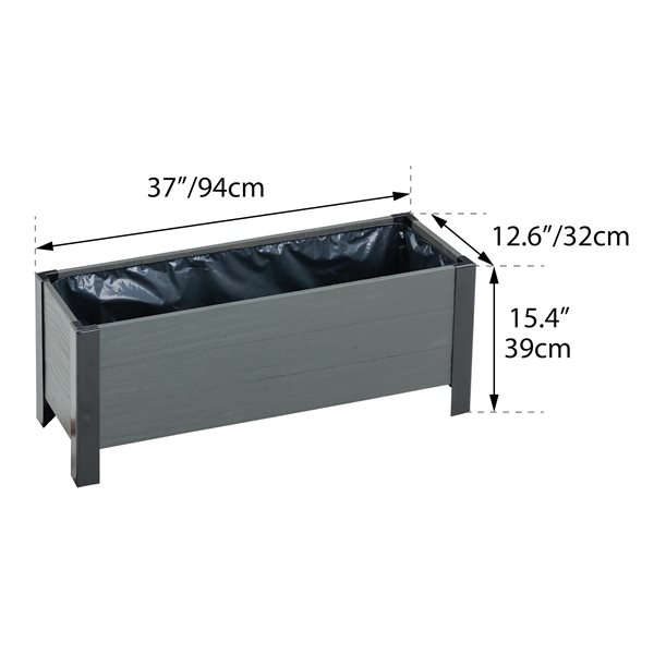 Grapevine Urban Garden 15 H x 37 D x 13-in W Grey Rectangular Wood Planter Box w/ Plastic Liner Dark Grey