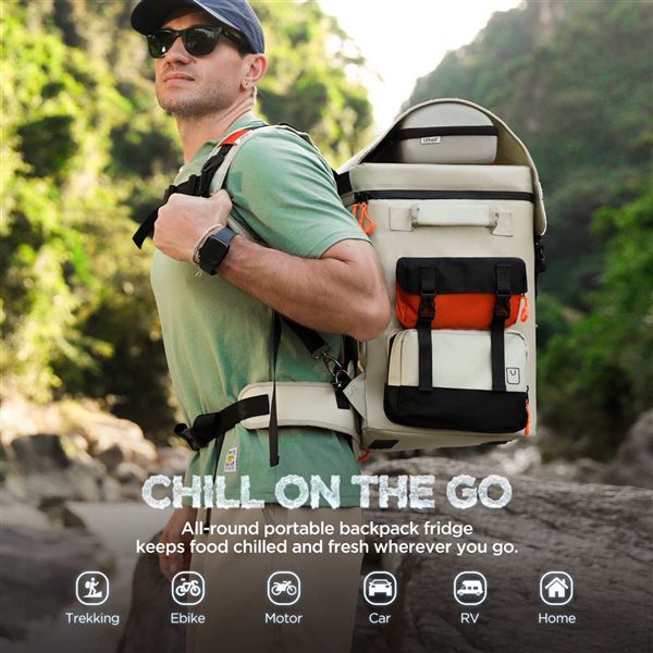 Litheli Off-White 17-L Outdoor Backpack Cooler w/ One 4.0Ah Battery