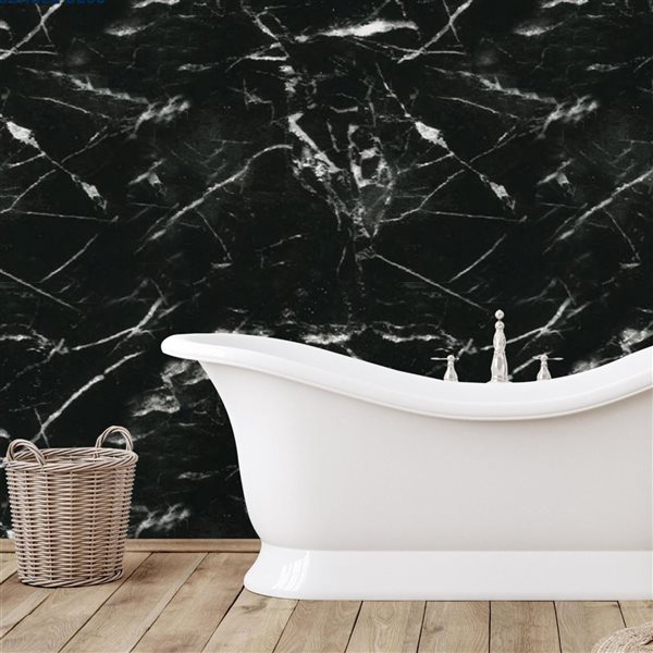Dundee Deco 2 x 4-ft Black/White PVC UV Marble-Look Wall Panels - 2 Panels