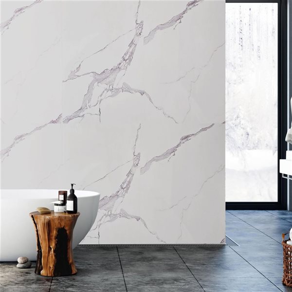 Dundee Deco 2 x 4-ft Grey/White PVC UV Marble-Look Wall Panels - 2 Panels
