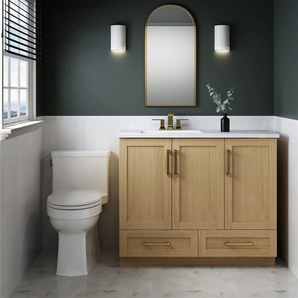CRAFT + MAIN Marien 19 x 42-in Light Walnut MDF/Melamine Bathroom Vanity with Cultured Marble Countertop
