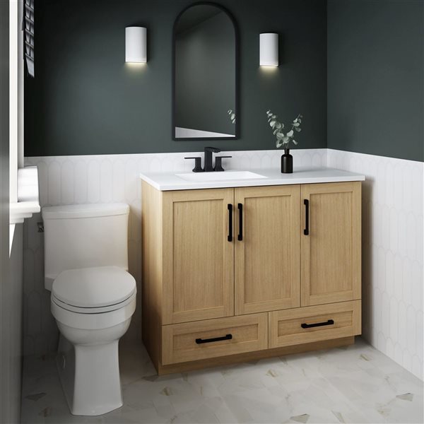 CRAFT + MAIN Marien 19 x 42-in Light Walnut MDF/Melamine Bathroom Vanity with Cultured Marble Countertop