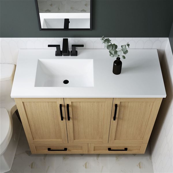 CRAFT + MAIN Marien 19 x 42-in Light Walnut MDF/Melamine Bathroom Vanity with Cultured Marble Countertop