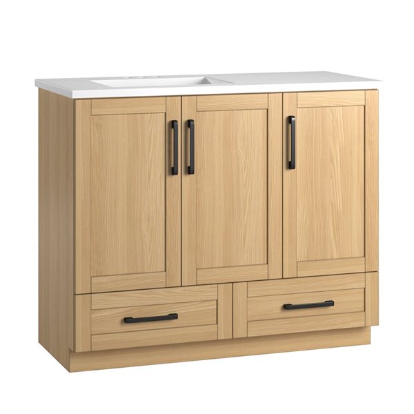 CRAFT + MAIN Marien 19 x 42-in Light Walnut MDF/Melamine Bathroom Vanity with Cultured Marble Countertop