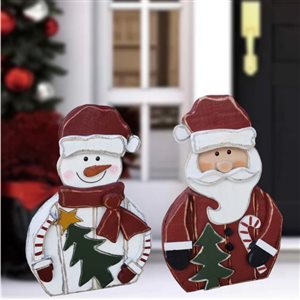 Hi-Line Gift Ltd. 2-Piece Wooden Santa and Snowman 20-in Christmas Decor for Indoor/Outdoor Use
