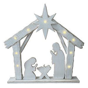 Hi-Line Gift Ltd. 30-in Lighted Wooden Nativity Scene w/ Timer Battery Operated Christmas Decor