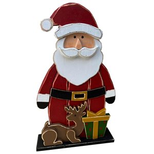 Hi-Line Gift Ltd. 30-in Wooden Santa w/ Reindeer Christmas Decor for Indoor/Outdoor Use