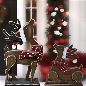 Hi-Line Gift Ltd. 2-Piece Wooden Reindeer Christmas Decor Set for Indoor/Outdoor Use
