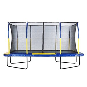 Upper Bounce 9 x 15-ft Rectangular Gymnastics Trampoline w/ Top-Ring Safety Enclosure - Blue/Yellow