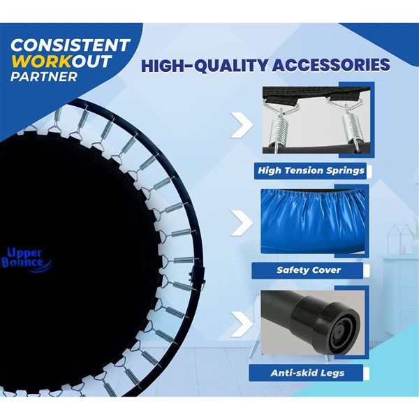 Upper Bounce 40-in Mini Foldable Trampoline for Kids and Adults w/ Adjustable Bar + Safety Padding