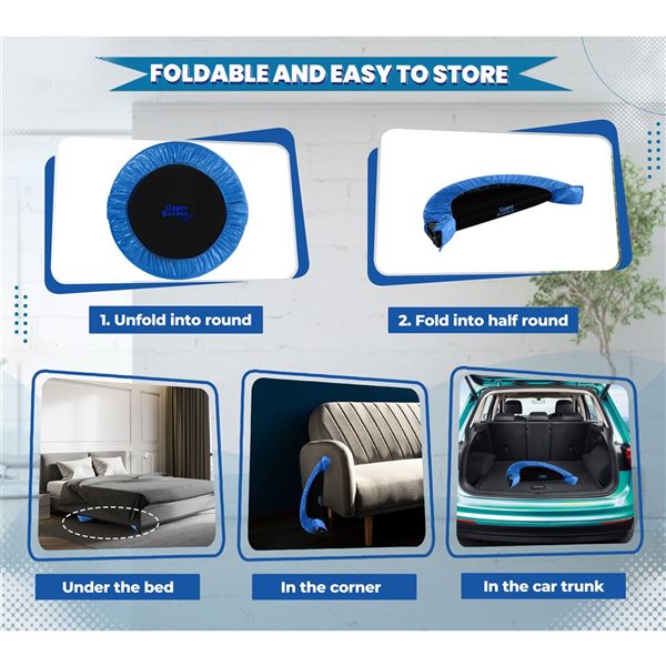 Upper Bounce 40-in Mini Foldable Trampoline for Kids and Adults w/ Adjustable Bar + Safety Padding