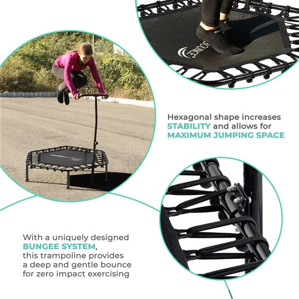 Upper Bounce 40-in Mini Hexagonal Trampoline for Kids and Adults w/ Adjustable T-Shaped Handrail