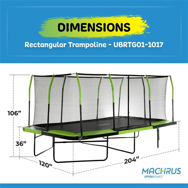 Upper Bounce Mega 10 x 17-ft Rectangular Gymnastics Trampoline w/ Top-Ring Safety Enclosure