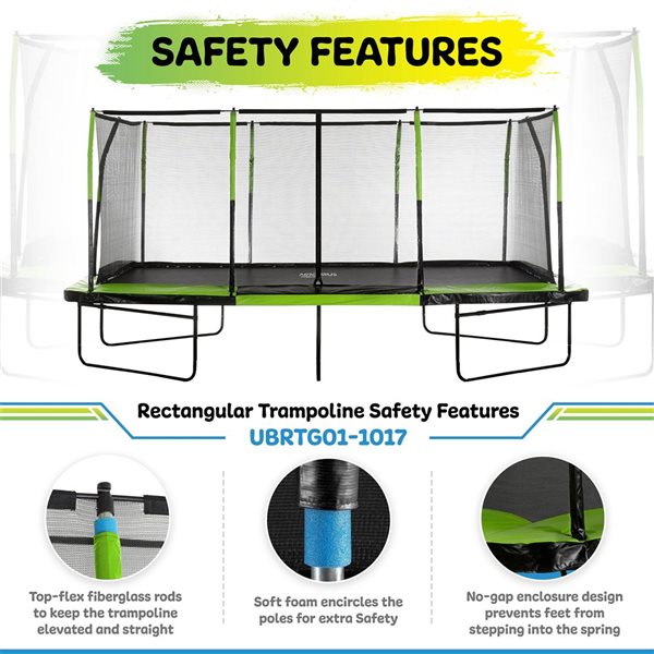 Upper Bounce Mega 10 x 17-ft Rectangular Gymnastics Trampoline w/ Top-Ring Safety Enclosure