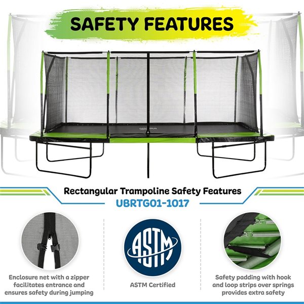 Upper Bounce Mega 10 x 17-ft Rectangular Gymnastics Trampoline w/ Top-Ring Safety Enclosure