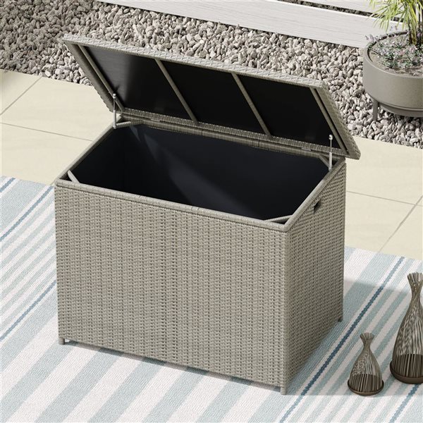 Sirio Leo 47-in W Light Grey Aluminum and Woven Resin Small Cushion Box