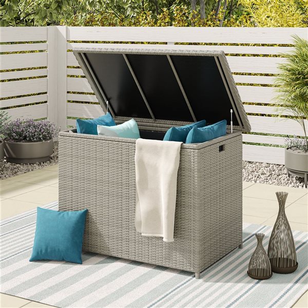 Sirio Leo 47-in W Light Grey Aluminum and Woven Resin Small Cushion Box