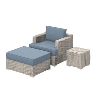 Sirio Mya Club Blue and White Aluminum and Resin Wicker Patio Chair Set w/ End Table and Ottoman