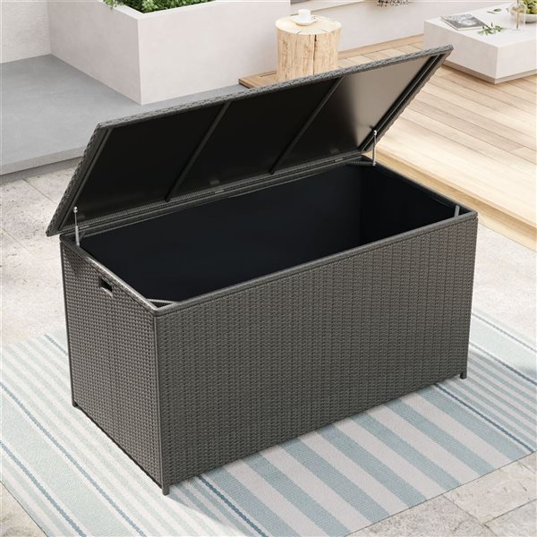 Sirio Leo 66-in W Dark Grey Teel and Woven Resin Medium Cushion Box
