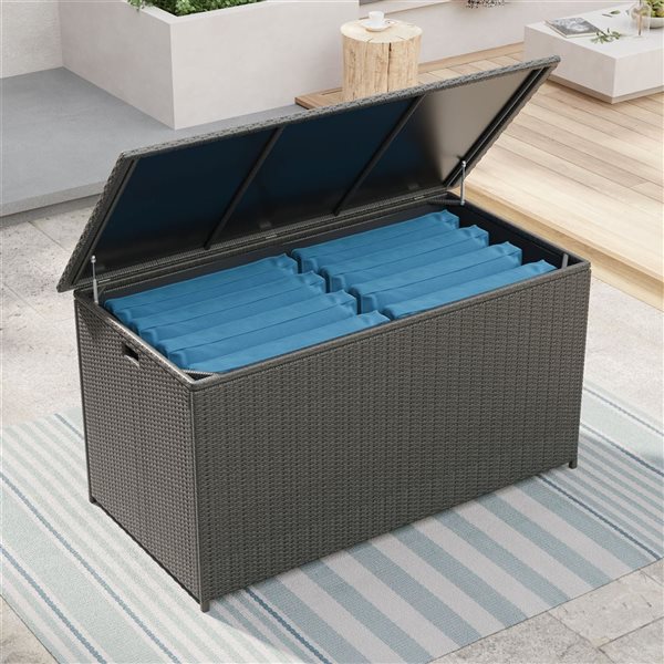 Sirio Leo 66-in W Dark Grey Teel and Woven Resin Medium Cushion Box