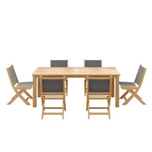 Sirio Jamie 7-Piece Dark Grey Eucalyptus Wood Dining Set
