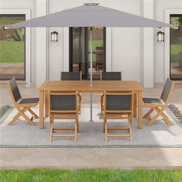 Sirio Jamie 7-Piece Dark Grey Eucalyptus Wood Dining Set