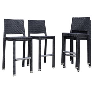 Sirio Strasbourg Set of 4 Black Aluminum and Resin Wicker Stackable Patio Bar Stools