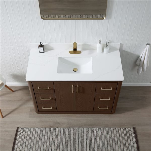 RAINLEX 48-in Freestanding Single White Rectangle Sink Bathroom Vanity with Quartz Top - Brown