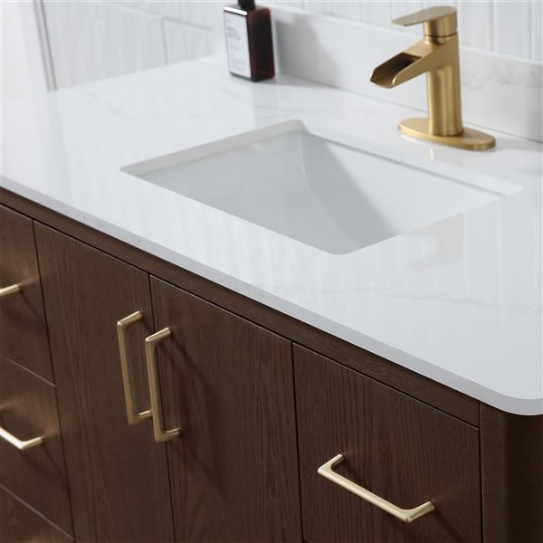 RAINLEX 48-in Freestanding Single White Rectangle Sink Bathroom Vanity with Quartz Top - Brown