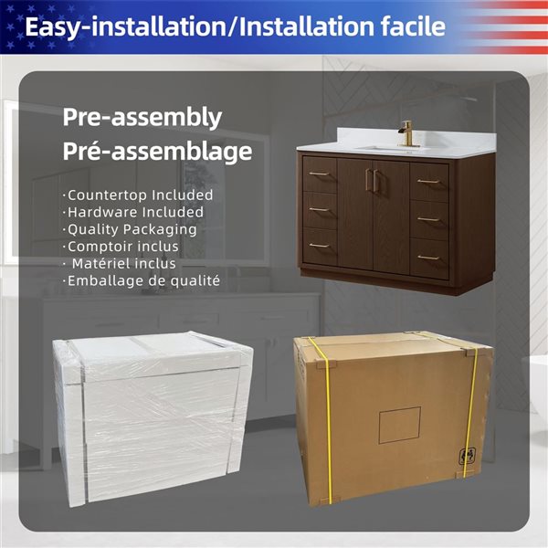 RAINLEX 48-in Freestanding Single White Rectangle Sink Bathroom Vanity with Quartz Top - Brown