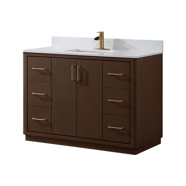 RAINLEX 48-in Freestanding Single White Rectangle Sink Bathroom Vanity with Quartz Top - Brown