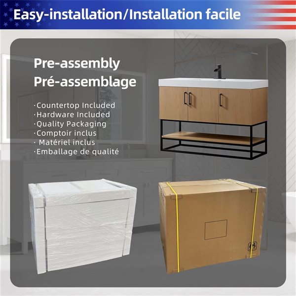 RAINLEX 48-in Freestanding Single White Rectangle Sink Bathroom Vanity with Quartz Top - Oak