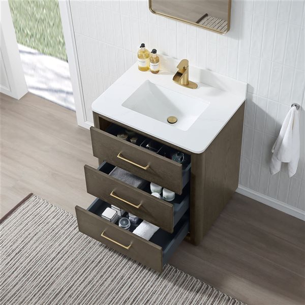 RAINLEX 30-in Freestanding Single White Rectangle Sink Bathroom Vanity with Quartz Top -Grey