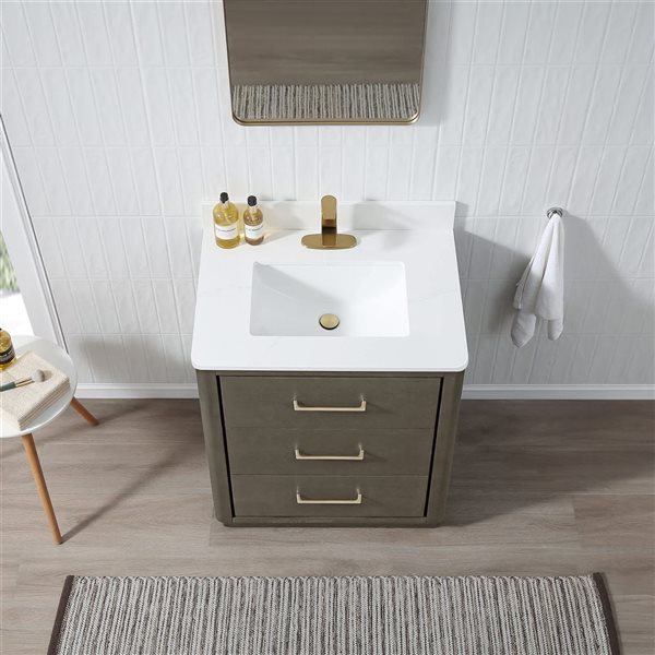 RAINLEX 30-in Freestanding Single White Rectangle Sink Bathroom Vanity with Quartz Top -Grey