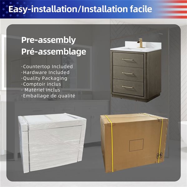 RAINLEX 30-in Freestanding Single White Rectangle Sink Bathroom Vanity with Quartz Top -Grey