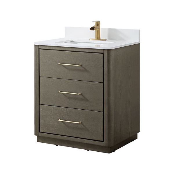 RAINLEX 30-in Freestanding Single White Rectangle Sink Bathroom Vanity with Quartz Top -Grey