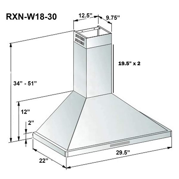 Roxon Stainless Steel Wall Mount Range Hood RXN-W18-30 900CFM 30-in