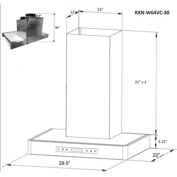 Roxon Stainless Steel Wall Mount Range Hood RXN-W64VC-30 900CFM 30-in w/ Voice/Touchless Control