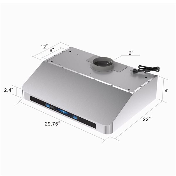 Roxon Stainless Steel Under Cabinet Range Hood RXN-U62BSVC-30