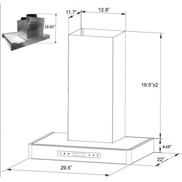 Roxon Stainless Steel Wall Mount Range Hood RXN-W14-30 900CFM 30-in