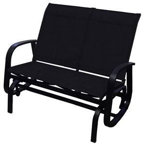 Chaise berçante d'extérieur 2 places Bruxelle Corriveau Oudoor Furniture toile de polyester plastifié noire avec bras