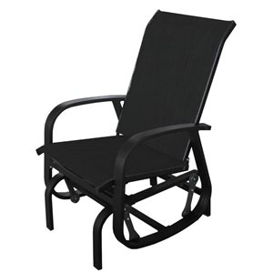 Chaise berçante d'extérieur 1 place Bruxelle Corriveau Oudoor Furniture toile de polyester plastifié noire avec bras